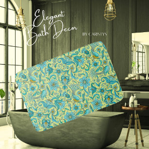 Birds Florals Blues, Yellow Bath Mat