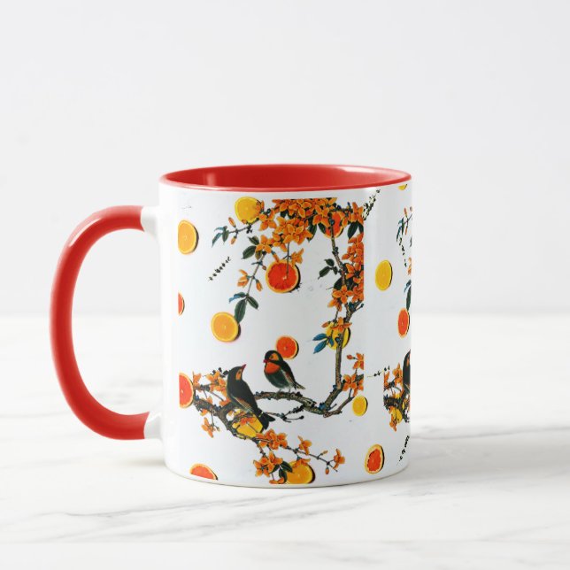 BIRDS FLOWER  & FRUIT PAINTING MODERN COMBO MUG (Left)