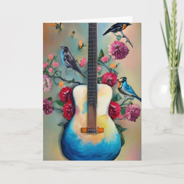 Birds, Flowers, and Guitar Card (Front)