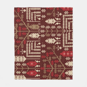 Birds Flowers Dark Blue Pattern Fleece Blanket