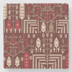 Birds Flowers Dark Blue Pattern Stone Coaster