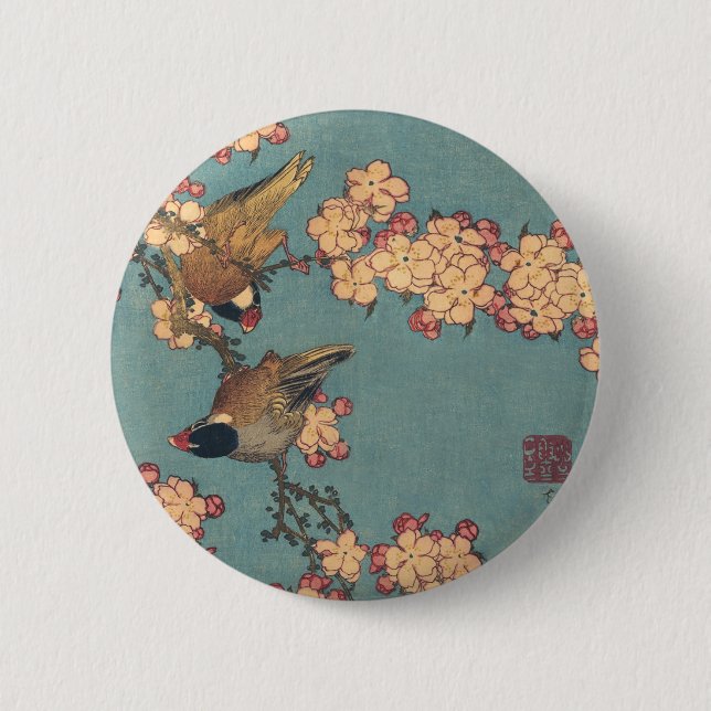 Birds Flowers Hokusai Japanese Art 6 Cm Round Badge (Front)