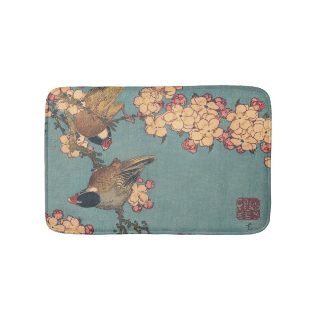 Birds Flowers Hokusai Japanese Art Bath Mat (Front)