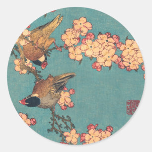 Birds Flowers Hokusai Japanese Art Classic Round Sticker