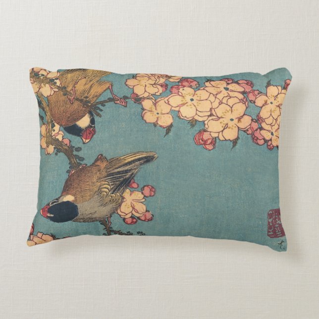 Birds Flowers Hokusai Japanese Art Decorative Cushion (Back)
