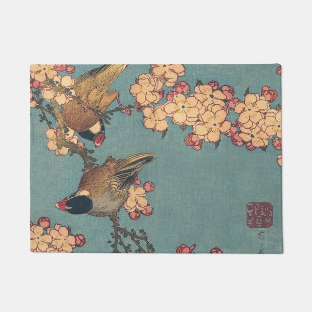 Birds Flowers Hokusai Japanese Art Doormat (Front)