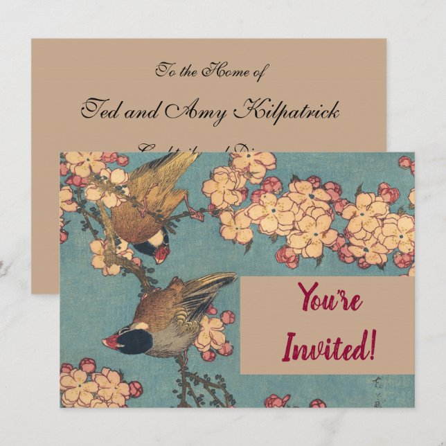 Birds Flowers Hokusai Japanese Art Invitation (Front/Back)