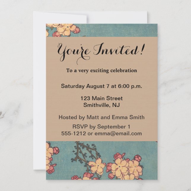 Birds Flowers Hokusai Japanese Art Invitation (Front)