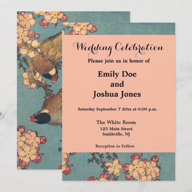 Birds Flowers Hokusai Japanese Art Invitation (Front/Back)