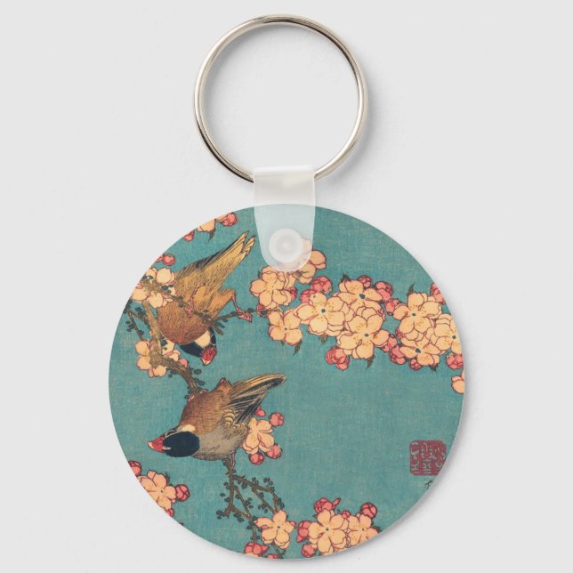 Birds Flowers Hokusai Japanese Art Key Ring (Front)