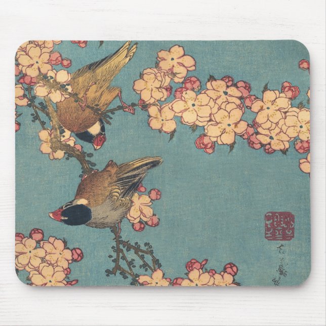 Birds Flowers Hokusai Japanese Art Mouse Mat (Front)