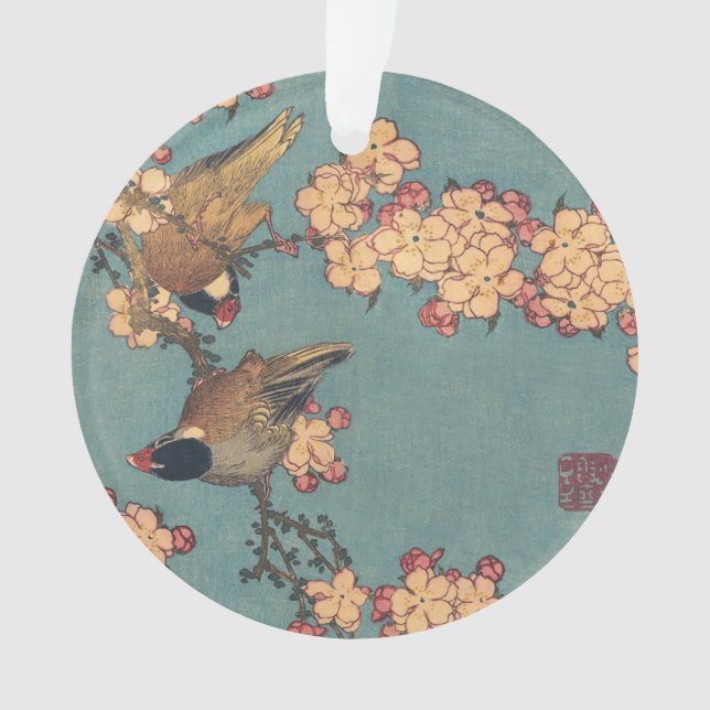 Birds Flowers Hokusai Japanese Art Ornament (Front)