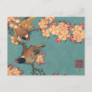 Birds Flowers Hokusai Japanese Art Postcard