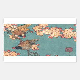 Birds Flowers Hokusai Japanese Art Rectangular Sticker