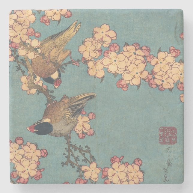 Birds Flowers Hokusai Japanese Art Stone Coaster (Front)