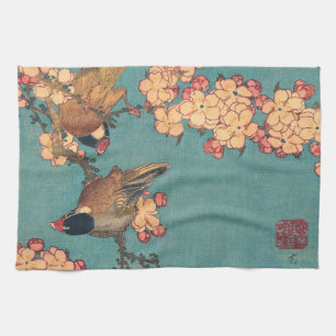 Birds Flowers Hokusai Japanese Art Tea Towel