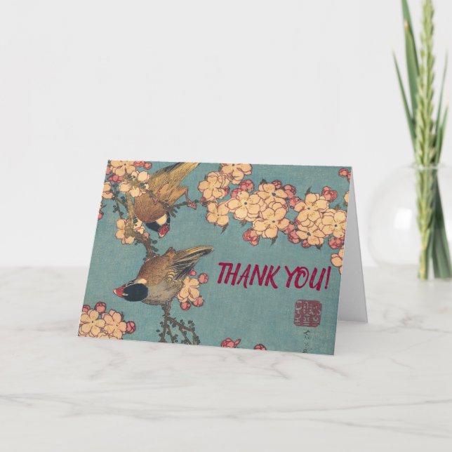 Birds Flowers Hokusai Japanese Art Thank You Card (Front)