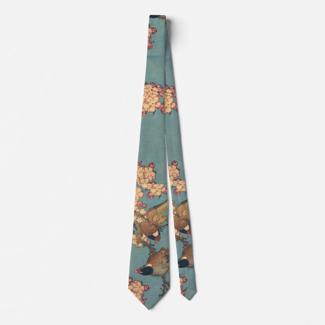 Birds Flowers Hokusai Japanese Art Tie (Front)