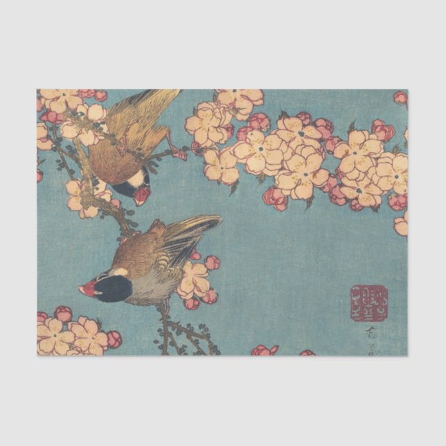 Birds Flowers Hokusai Japanese Art Tissue Paper (Front)