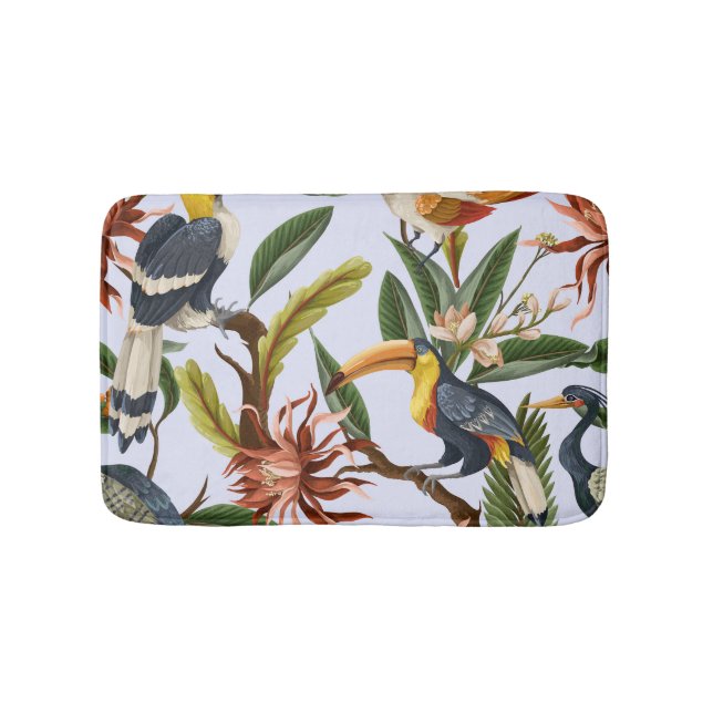 Birds & Flowers: Tropical Vintage Pattern. Bath Mat (Front)