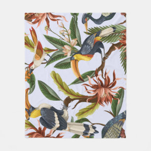 Birds & Flowers: Tropical Vintage Pattern. Fleece Blanket