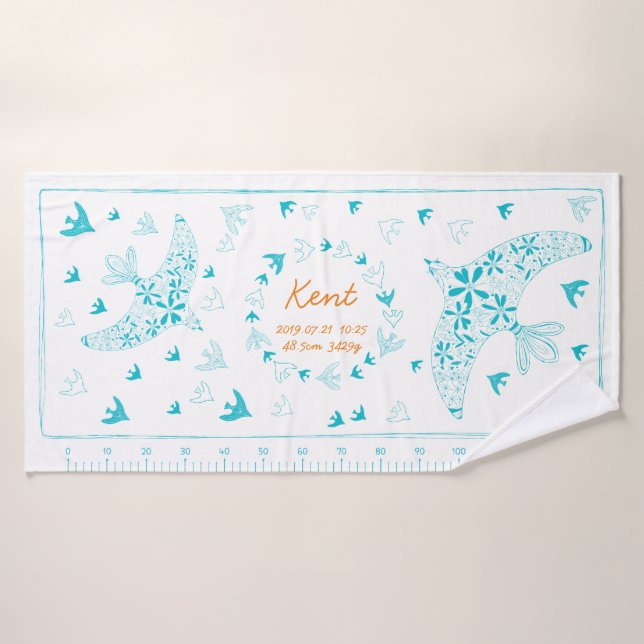 Birds fly in the wind. Birth Memorial_Blue3 Bath Towel (Bath Towel)