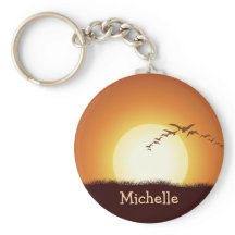 Birds Flying at Sunset Personalized Keychain
