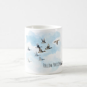 Birds Flying Blue Sky Clouds Coffee Mug
