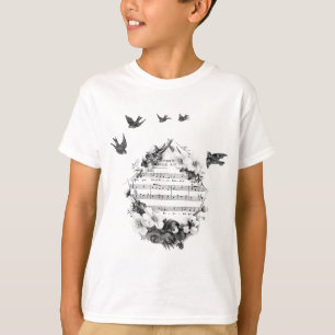 Birds Flying French Sheet Music Flowers Wreath Bir T-Shirt