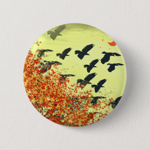 Birds Flying Red Moon 6 Cm Round Badge