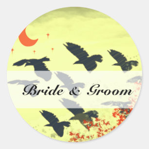 Birds Flying Red Moon Classic Round Sticker