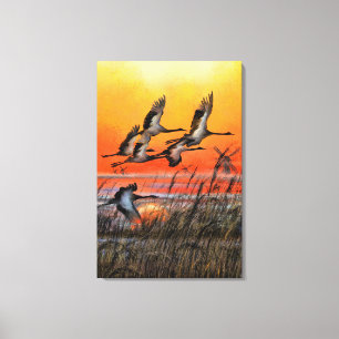 Birds Flying Sunset Canvas Print - Painting Art