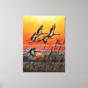 Birds Flying Sunset Canvas Print - Painting Art