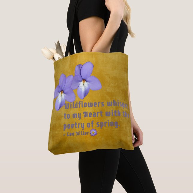 Bird's Foot Violets Wildflowers Quote Tote Bag (Close Up)
