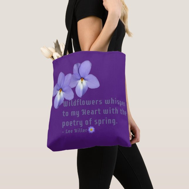 Bird's Foot Violets Wildflowers Quote Tote Bag (Close Up)