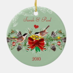 Birds Garland & Pinecones Christmas Photo Ornament