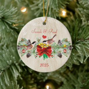 Birds Garland & Pinecones Christmas Photo Ornament