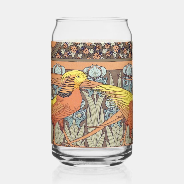  Birds,Golden Pheasants & Irise Art Nouveau Can Glass (Back)