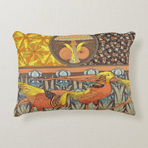  Birds,Golden Pheasants & Irise Art Nouveau Decorative Cushion