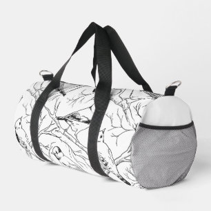 Birds hand drawn black & white pattern Modern Duffle Bag