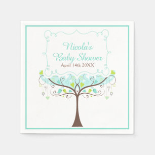 Birds Hearts Tree Blue and Green Baby Shower Napkin