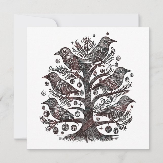 Birds in a Christmas Tree Holiday Card (Front)