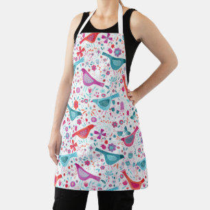 Birds in a Garden Watercolor Boho Apron