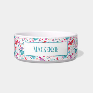 Birds in a Garden Watercolor Custom Name Bowl