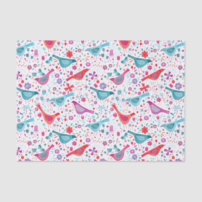 Birds in a Garden Watercolor Tissue Paper (Front)