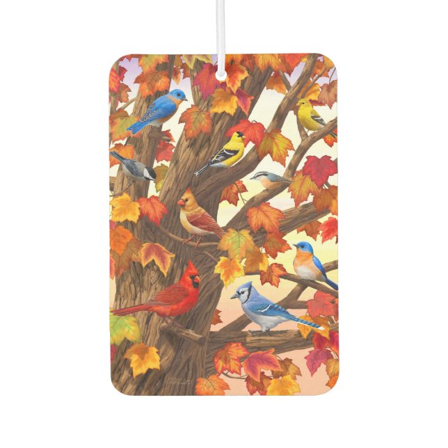 Birds in Autumn Maple Tree Car Air Freshener (Front)