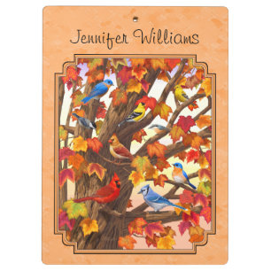 Birds in Autumn Maple Tree Peach Clipboard