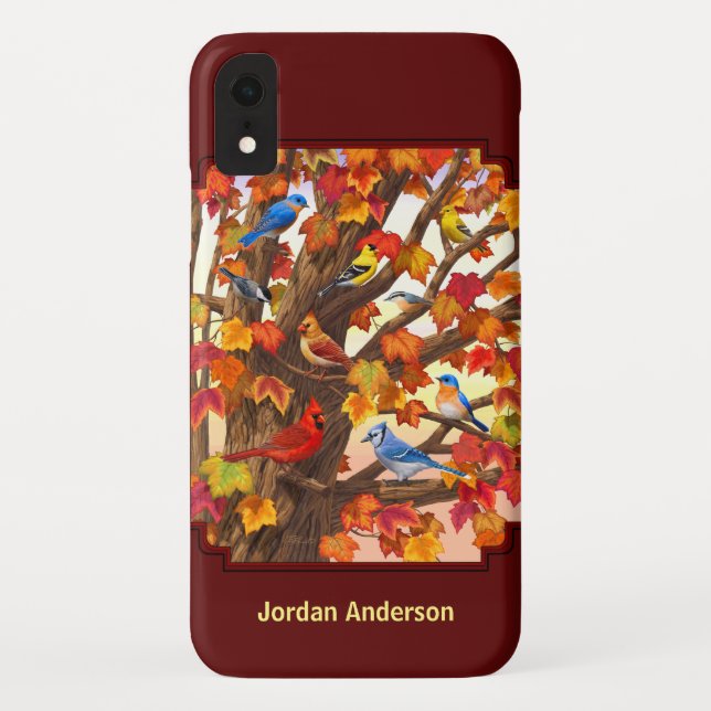 Birds in Autumn Maple Tree Red Case-Mate iPhone Case (Back)