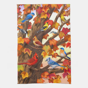 Birds in Autumn Maple Tree Tea Towel