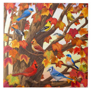 Birds in Autumn Maple Tree Tile